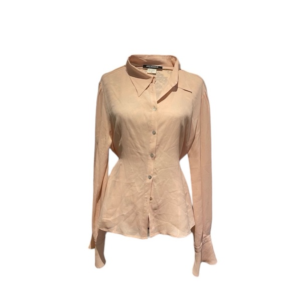 Apricot silk blouse with poet sleeves - Picture 1 of 7